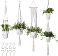 Flexzion Hanging Macrame Plant Holder - 4-Set Pot Hangers for Plants, Boho Hanging Planters for Indoor Use, Handwoven Cotton Rope Plant Hanger Set with C & S Hooks (Plant & Pot Not Included)
