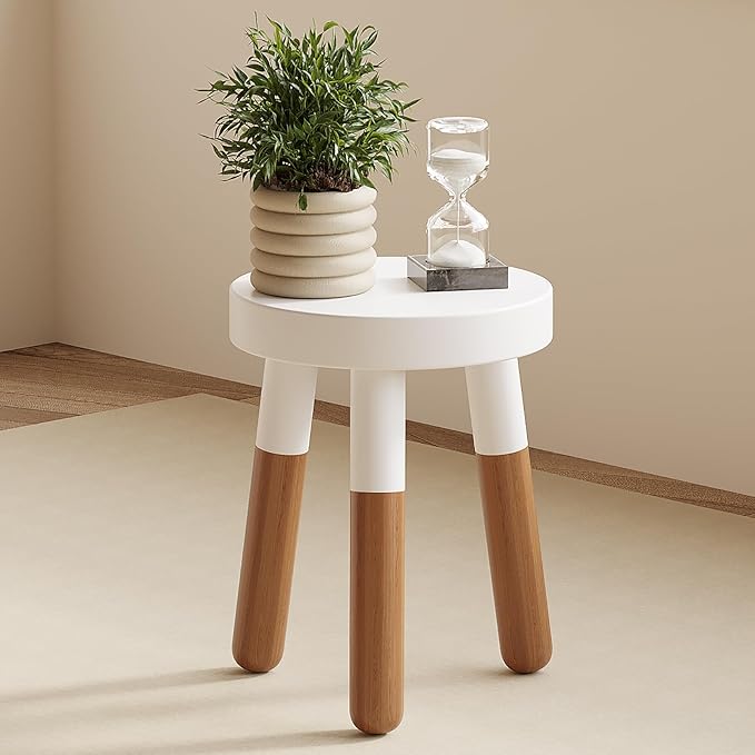 LitaEther 9" Reverse Dipped Wood Plant Stand, Wood Accent Stool,Milking Stool Set (12"+16" Tall)