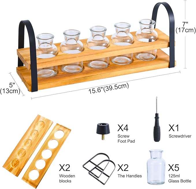 VIKEYHOME Plant Propagation Station with Wood Stand, Desktop Terrarium for Hydroponic, Flower Vase for Home, Kitchen, Office Decor, Plants Lover Gifts