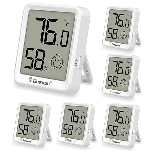 Geevon 6 Pack Mini Digital Hygrometer Gauge Indoor Thermometer – LCD Monitor Temperature with Comfort Index,Outdoor Humidity Meter for Home House Office Garden and Cellar