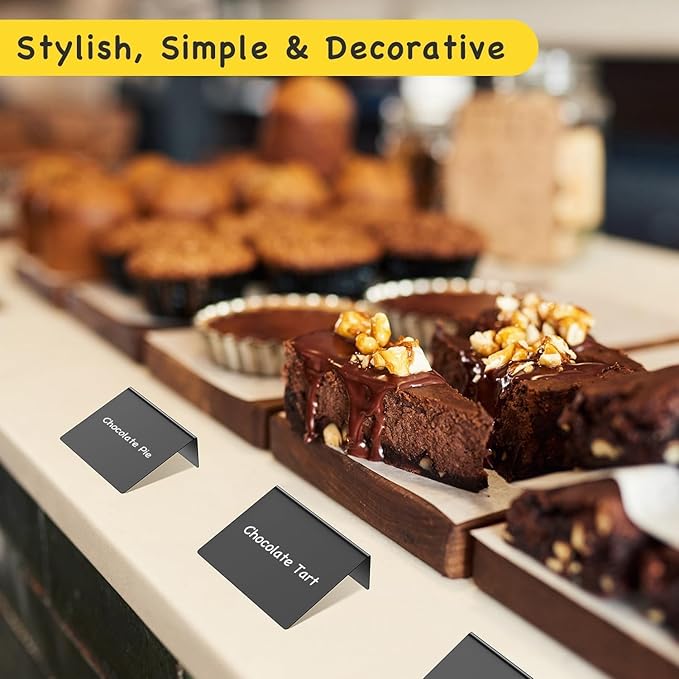 PigPotParty 12 Pcs Food Labels for Party Buffet, 4"x3" Mini Chalkboard Signs for Food Display, Table Place Cards - Name Tags- Small Chalk Board Signs, w/Cleaning Spray & 2 Markers