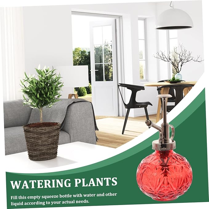 Toddmomy Vintage Glass Spray Bottle Small Watering Kettle with Top Pump for Indoor Plants Refillable and Portable Garden Sprayer for Flower