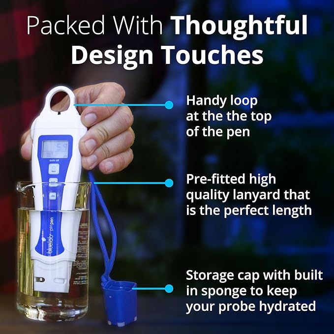Bluelab pH Pen - ± 0.1 pH Accurate, Durable Double Junction Probe, Waterproof & Floats, Auto Temperature Compensation, Easy Calibration - Made in NZ