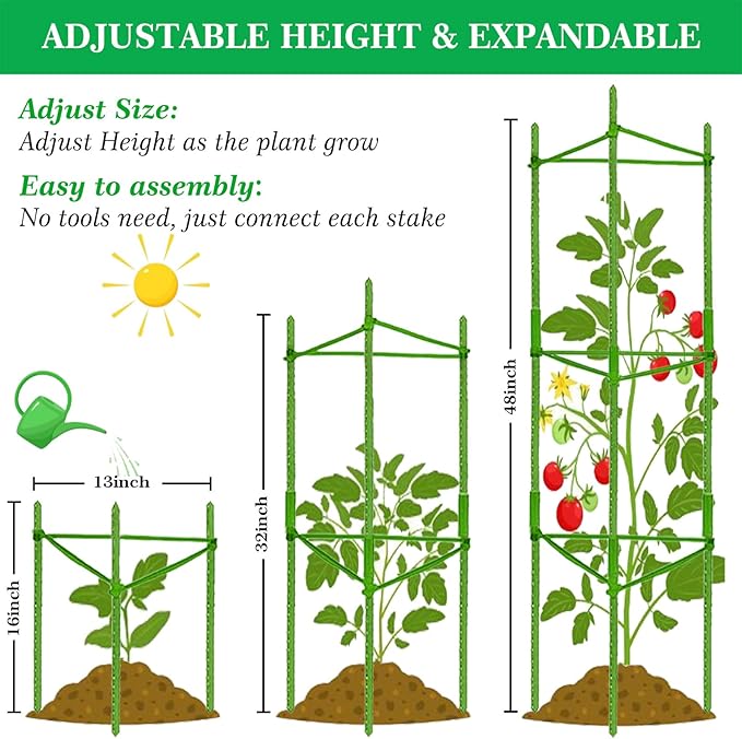 Moirsunt 6 Packs Tomato Cage for Garden Plant Support, Up to 50.2inch Garden Plant Stakes Tomato Trellis for Potted Plants, Deformable Tomato Cage Trellis for Climbing Plants Vegetables Flowers