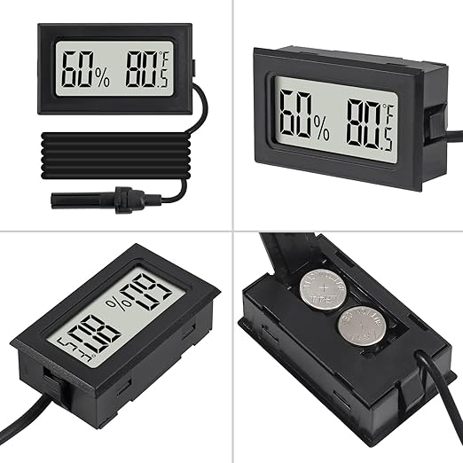 3Pcs Mini Digital Thermometer Hygrometer with Probe Electronic Temperature Humidity Gauge Meters Indoor LCD Display Fahrenheit for Humidors,Greenhouse,Garden,Incubator Reptile Terrarium