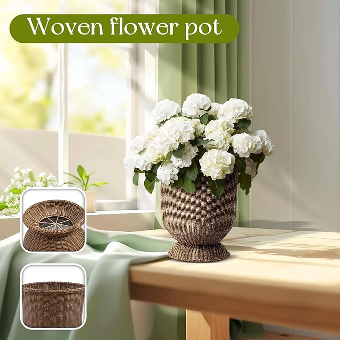 12 Inch Handwoven Boho Wicker Basket,Woven Decorative Storage Basket and Planter for Porch Patio Backyard Home Garden