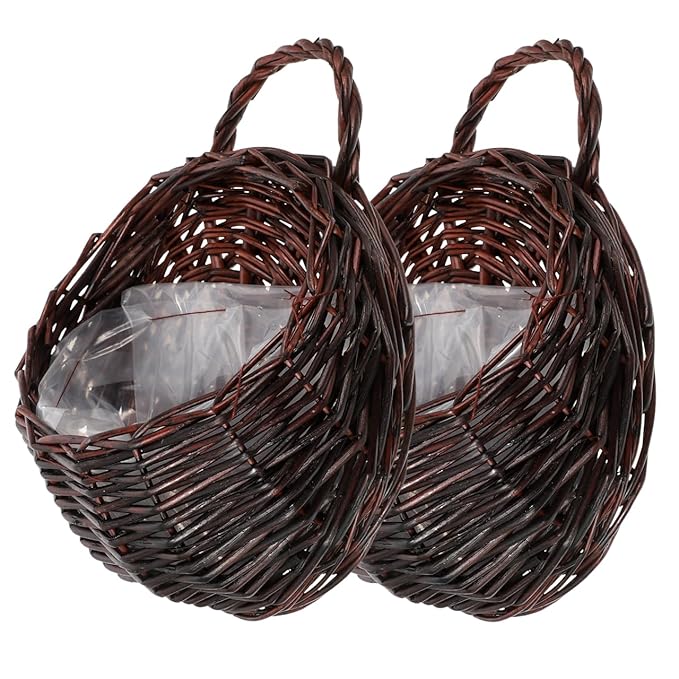 Woven Hanging Basket 9X7X4 Inch Dark Brown Rattan Wall Hanging Planter for Indoor Decorative Flower Storage Kitchen Bathroom Living Room