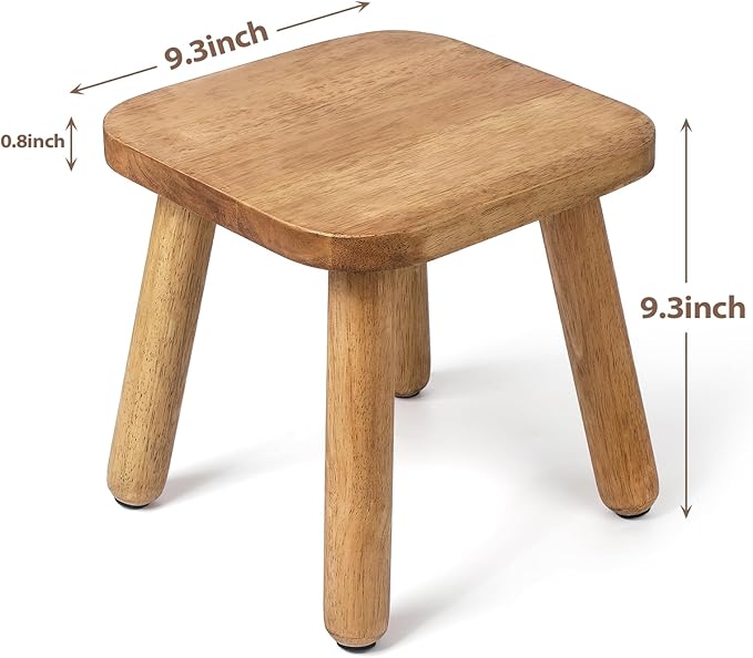 2 Pack Wooden Stool, Plant Stools, Kids Stools for Adults Step Stool for with Four Detachable and Assembled Legs(Classic 9.3inch)-Walnut