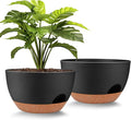 Vanslogreen Plant Pots 12inch Self Watering Pots, Set of 2 Plastic Planters with Drainage Holes and Saucers, Flower Pots for Indoor Outdoor Plants (Black)