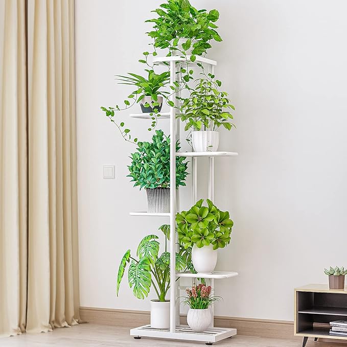 MTB Garden 6 Tier Metal Plant Stand for Indoor Outdoor Flower Pot Display Planter Shelf, White