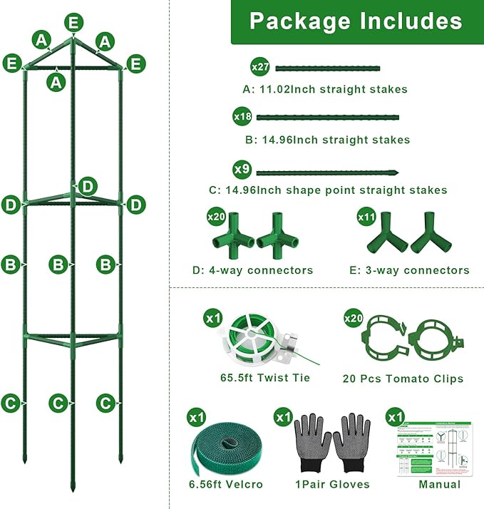 3 Pack Tomato Cages for Garden, 46.85Inches Tall Tomato Plant Support Stakes Adjustable Heavy Duty Steel Plant Tower Stakes, Updated Cucumber Trellis Garden Cages for Climbing Vegetable Flowers Fruits
