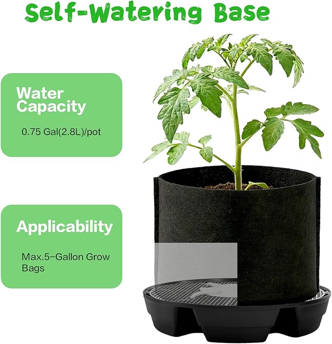 Bekith 4 Pack Self Watering Fabric Pot Base, Auto-Irrigation System Plant Saucer for 5 Gallon Fabric Pots, Auto Watering Plant Water Tray for Indoor Grow Tents, Greenhouses, Outdoor Gardens
