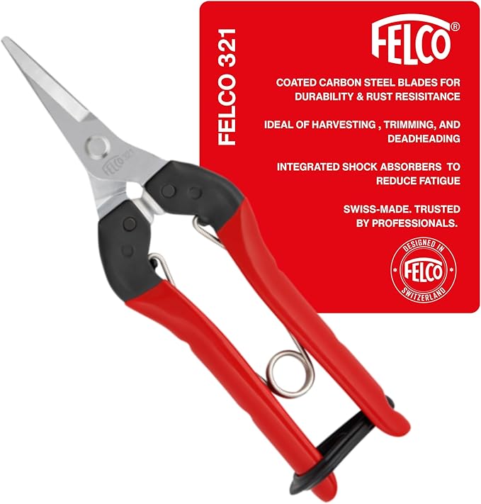 Felco F321 Pruning Snips – 7" Garden Clippers with Curved Blade & Rounded Tip | Pruning Shears for Gardening | Garden Snips and Pruners with Carbon Steel Blade, Sap Groove