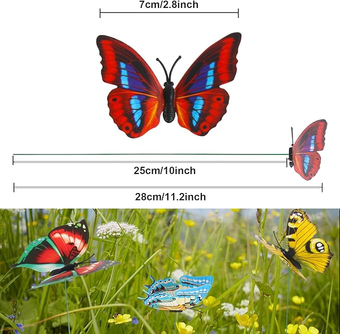 Augshy Butterfly Decorations, 75 Pcs Butterfly Stakes PVC Waterproof Decorative Colorfuli Garden Stakes for Indoor/Outdoor Christmas Yard Decor
