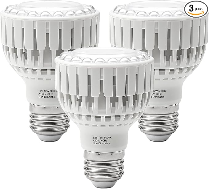 Juhefa LED Grow Light Bulb E26, Full Spectrum 5000K Plant Light Bulb for Indoor Plants Growing, 12W (Equivalent to 80W), High Output for Faster Growth, 3 Pack