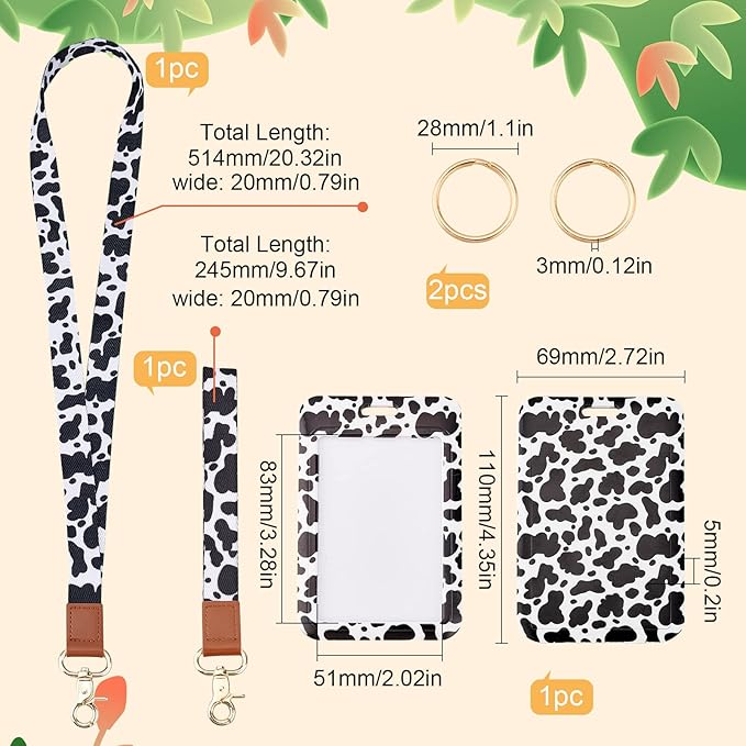 SUNNYCLUE 1 Box ID Badge Holder with Lanyard Breakaway Vertical Name Badge Holders ID Card Holders for Badges Tags Protector Black White Cow 2 Styles Safety Lanyards Wide Strap 360 Lobster Clasps