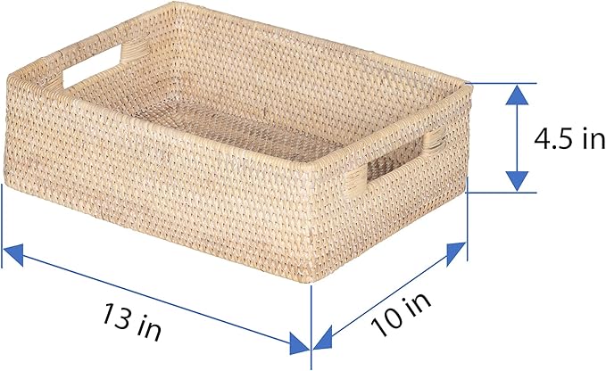 Kouboo Laguna Rattan Shelf & Organizer Basket, Wicker Storage Basket, Ideal for Kitchen Storage, Storage Baskets Shelves, Decorative Box, Toys Home Decor, White/Latte