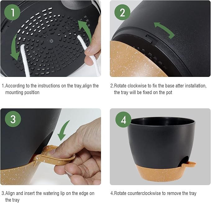 UOUZ 12inch 2Pack Large Self Watering Planters, Plastic Plant Pots with 60oZ Removable Deep Reservoir and Multi Mesh Drainage Holes for Indoor Outdoor Garden Plants and Flowers, Black with Brown