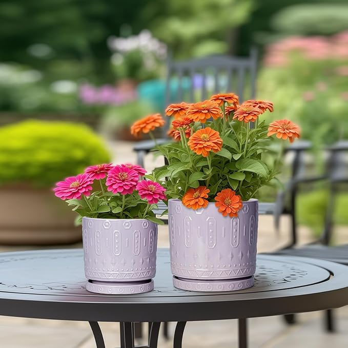 Eightpot Ceramic Pots for Plants, 6 Inch Plant Pot for Indoor Outdoor Plants, Round Planter with Drainage Holes and Saucer, Boho Decorative Flower Pots, Apartment Decor, Plant Lover Gifts, Purple