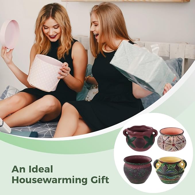4 Pcs Ceramic Plant Pots, 5.1/4 / 5.2/3.9 in Small Succulent Pots with Drainage Hole, Decorative Flower Pots, Bohemian Style Indoor Pots Set for Home Decor