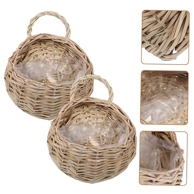 2Pcs Woven Hanging Basket Set Decorative Wall Hanging Planters for Home and Garden Vintage Style Storage Baskets Rustic Design
