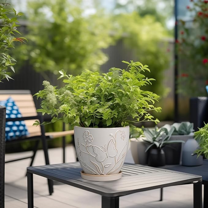 MPotTo 6 Inch Ceramic Plant Pot for Indoor Plants Outdoor Round Planter Flower Pot with Drainage Hole and Saucer for Home Garden Office Decor White