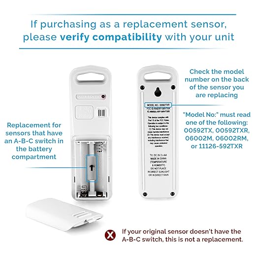 AcuRite Wireless Indoor Outdoor Temperature and Humidity Sensor with A-B-C Switch (06002M / 592TXR)