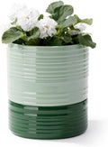 Fayoula Self Watering Pots for Indoor Plants, 6 Inch Ceramic Self Watering Plant Pot, Planter Pot with Wick Rope and Drainage Hole for African Violet Succulent Herbs (Green Light)