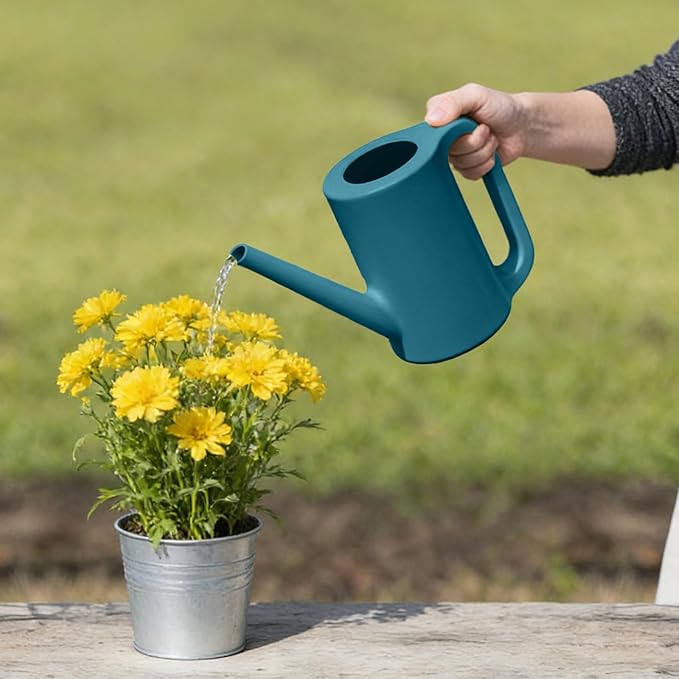 Plastic Watering Can - for Indoor and Outdoor Home Garden Plants - with Long Spout - Blue - 1/4 Gallon