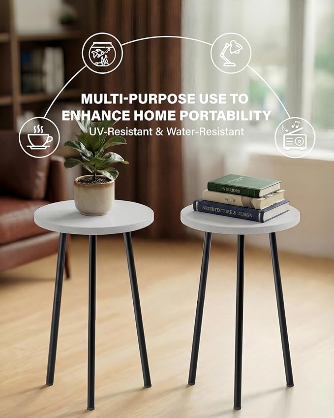 Plant Stand Indoor 2 Pack: Corner Wood 20 Inch Plant Stand Mid Century Modern Decor - Small Round Plant Table for Indoor Plants - Outdoor Plant Holder for Patio Living Room Bathroom Office (White)
