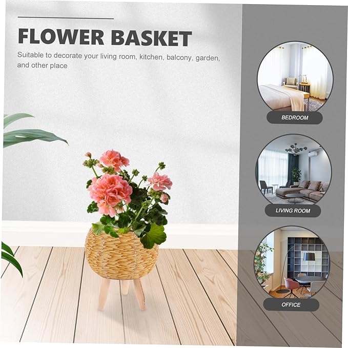 Totority Seagrass Flower Basket Stand Rattan Planter Holder Minimalist Plant Stand for Living