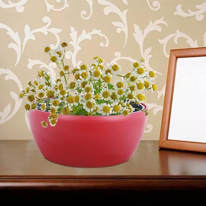 Vencer 11 Inch Plastic Round Self Watering Planter,Water Indicator,Modern Decorative Planter Pot for All House Plants Flowers, Herbs, Vegetables, Tropical,Red,VF-048R