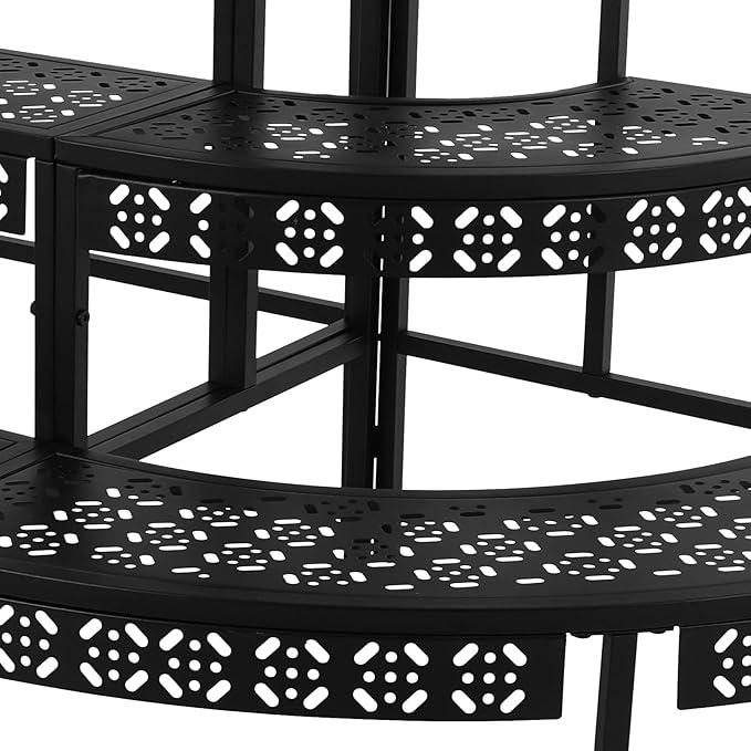 3 Tier Plant Stand for Indoor Outdoor, Large Capacity Iron Plant Shelf Stand for Multiple Potted Plants with Stepped Design,35.43/43.31/51.18in,Vintage Black Fan Shape Garden Stands