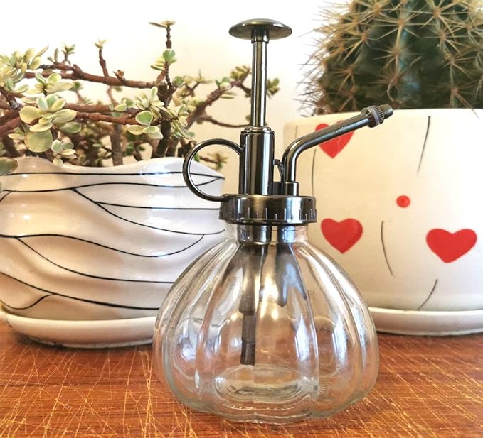 Gugou Water Spray Bottle Vintage Pumpkin Style Decorative Glass Plant Atomizer Watering Can Pot | Plant Mister with Top Pump for Indoor Potted Plants Terrariums Flowers
