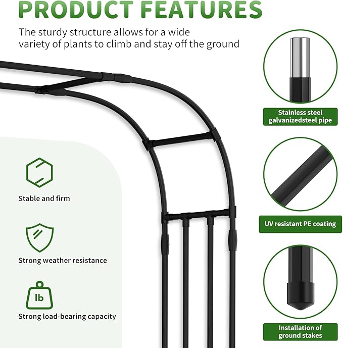 SUNYRISY Garden Arch Trellis for Climbing Plants Outdoor, 87" x 79" x 16" Metal Core Tall Archway Tunnel Plant Support for Cucumber Tomato Vine Flowers Vegetables Climbing Plants