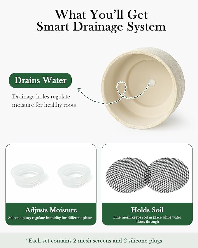 Succulent Pots, 8 Inch + 6 Inch Plant Pots for Plants with Drainage Hole, Indoor Outdoor Ceramic Planter, Set of 2 Round Flower Pots for Succulent and Plants, Beige