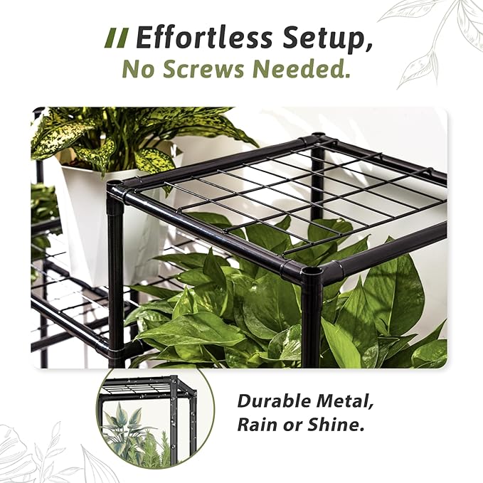 GENTINGBRO Metal Plant Stand Outdoor 63" Tall Plant Shelf for Plants 14-Tier Large Plant Sheves for Indoor Plants Living Room Heavy Duty Rack Garden Balcony Patio Hanging Planter