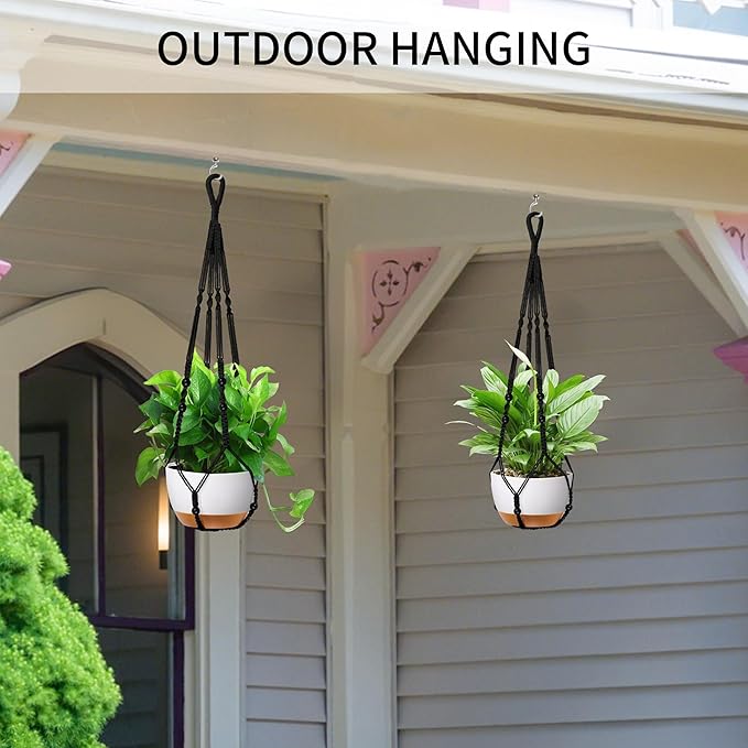 Macrame Plant Hanger - Fits 4 to 13 inches Pots for Indoor Outdoor, 35 Inch, Set of 2, Black (POTS NOT Included)