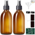 Tecohouse Amber Glass Spray Bottles 8.8 oz, 2 Pack Empty Spray Bottle for Essential Oils, Small Glass Bottles for Cleaning Solutions, Plants, Hair with Durable Nozzle, Labels, Funnel