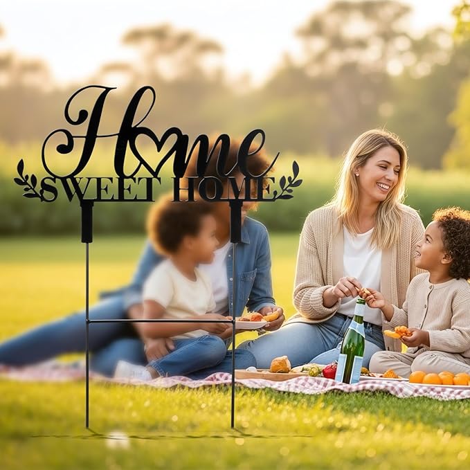 Amyhill Sweet Home Outdoor Decor Metal Garden Stakes 25 Inch Welcome Home Yard Signs Decorations Housewarming Decorative Garden Stakes Decorations for Family Welcoming Party Patio Lawn Walkway