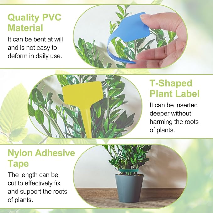 240Pcs 6 Colors Plant Labels with Plant Tie Waterproof Plastic Garden Stake Tags Reusable T-Type Nursery Garden Makers for Seedlings Flower Vegetables Herb Potted (6x10cm)