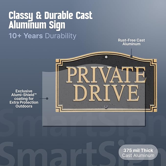 SmartSign “Private Drive” GardenBoss Statement Plaque | 5.75" x 9.5" Aluminum Plaque with 18" Black Lawn Stake, Made in USA