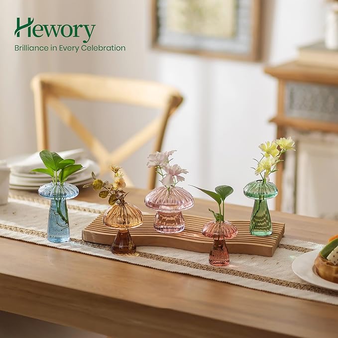 Hewory Glass Mushroom Propagation Stations: Set of 5 Unique Propagation Jars Glass Planter for Indoor Plants Home Decor - Colorful Mushroom Vase Christmas Birthday Gifts for Plant Lovers Women Girls