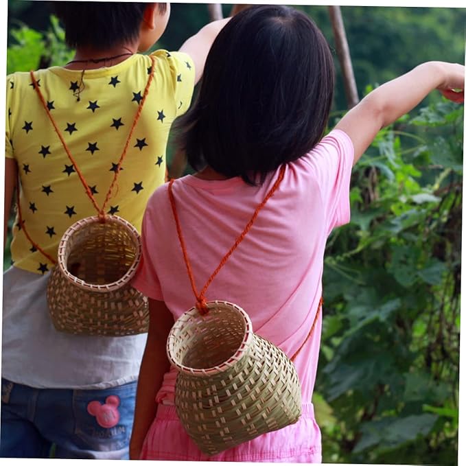 Zerodeko 1pc Bamboo Basket Seagrass Basket Woven Baskets Rustic Wicker Vase Rattan Plant Container Round Storage Basket French Bucket Vase Basket for Fruit Woven Flower Container Fruit Vase