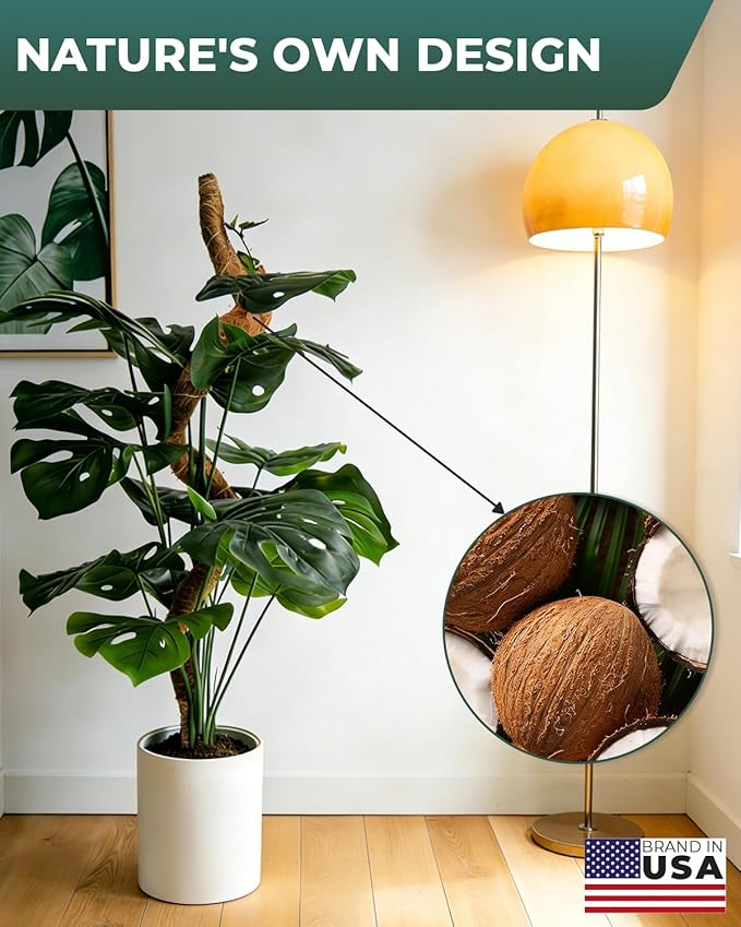 6 Pcs Moss Poles for Climbing Plants, 4 Pcs 39" & 2 Pcs 11" Tall Bendable Coco Coir Trellis Stakes - Indoor Plant Support for Monstera, Pothos- Handmade Moss Sticks for Potted Houseplants