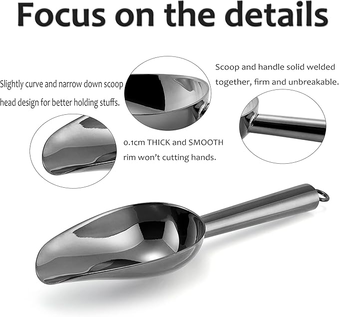 Mini Ice Scoop Set of 4, E-far 3 Ounce Platinum Black Stainless Steel Scoops for Candy/Flour/Sugar, Small Metal Scoops for Party/Canisters Jars/Kitchen Bar/Ice Maker, Rust Proof & Dishwasher Safe