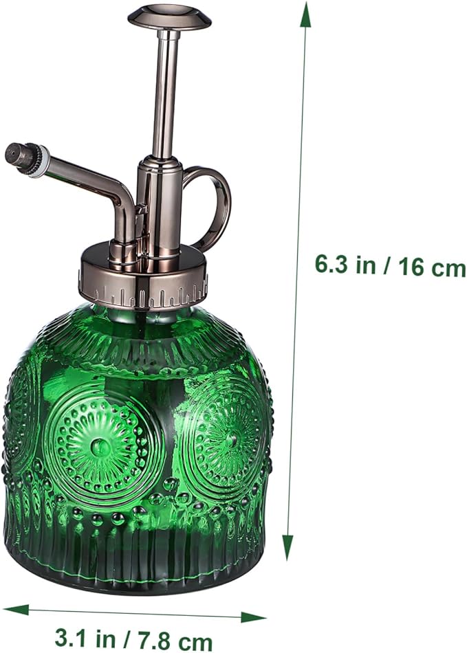 Embossed Thick Glass Plant Mister Spray Bottle with Nozzle Non Slip Glass Spray Bottle for Indoor Plants Multi Functional Watering and Cleaning Mister for Home and Garden Use