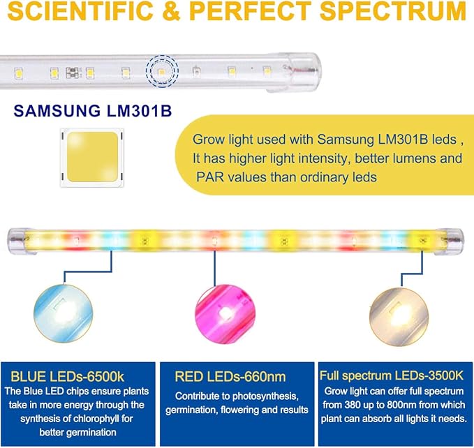 LED Grow Lights Strips for Indoor Plants with Auto ON & Off Timer, T5 Sunlike Full Spectrum Grow Lights Bar Growing Lamps for Greenhouse Shelves Hydroponics Succulent, 4 Dimmable Levels