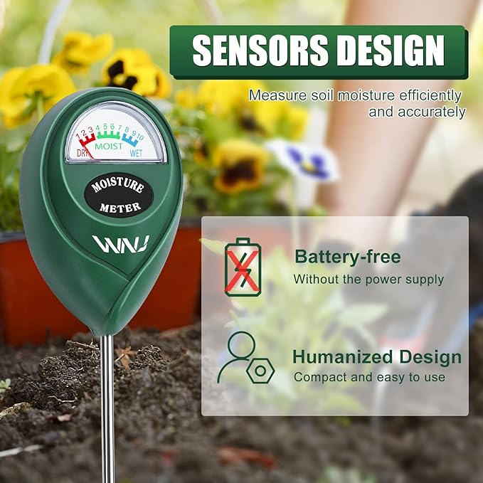 WNJ 2 Pack Soil Moisture Meter, Plant Water Monitor, Lawn Moisture Meter，Soil Hygrometer Sensor for Gardening, Farming, Indoor and Outdoor Plants
