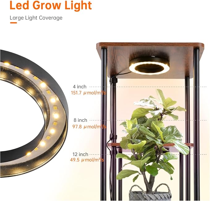 Bstrip Plant Stand Indoor with Grow Light, 33" High Indoor Plant Shelf, 7 Tier Flower Stand with Plant Light Full Spectrum, Metal Plant Holder with Light, laddered Plant Rack for Home, Corner, 29.9×11.0×33.1''